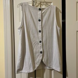 LOFT Striped Sleeveless Top with cute button detail on back - size L